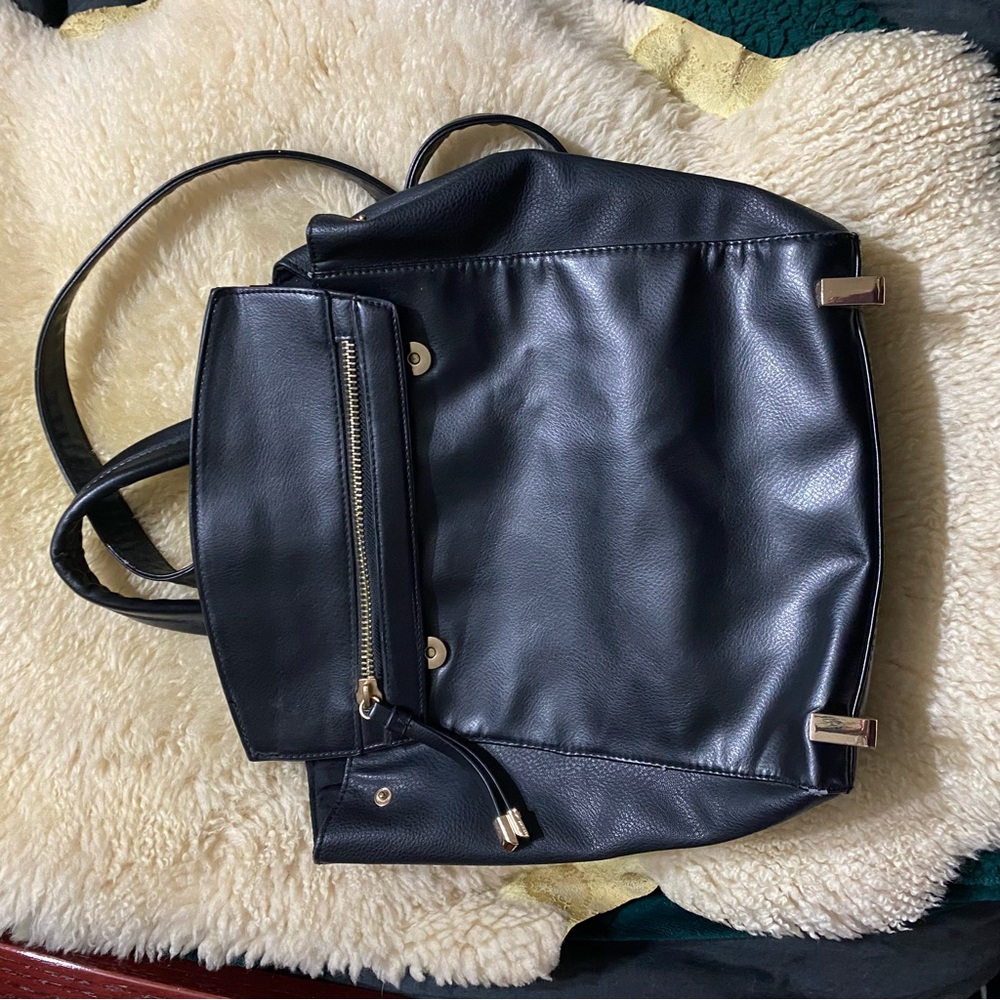Topshop Black Leather Backpack